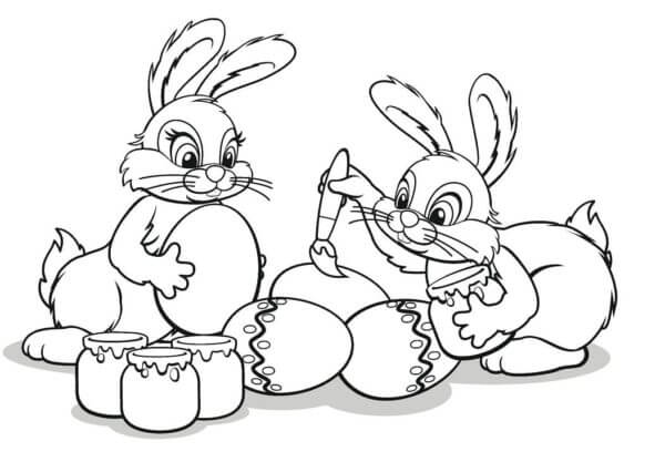 Two Bunnies Painting Easter eggs