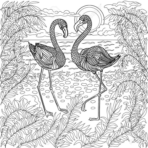 Two Flamingos On The Beach Mandala