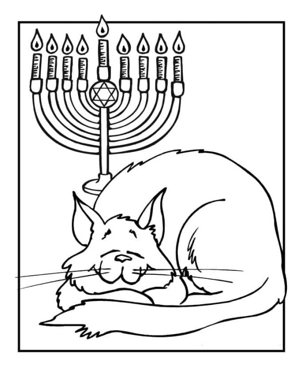 Cat and Hanukkah Menorah
