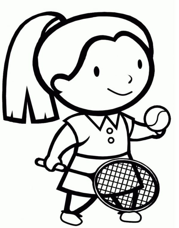 Cute Little Girl Plays Tennis