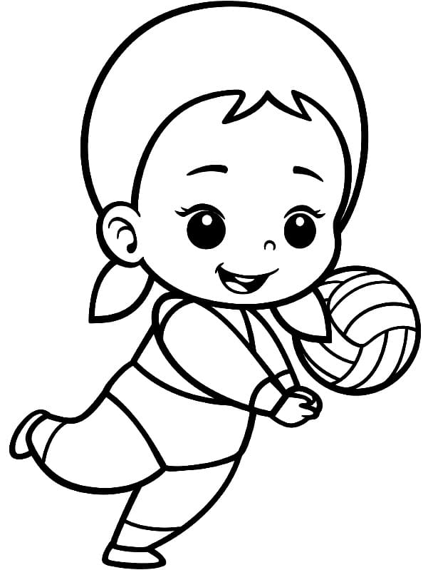 Cute Little Girl Plays Volleyball