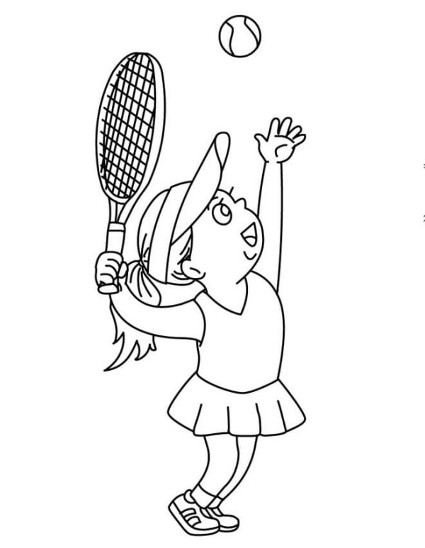 Little Girl is Playing Tennis